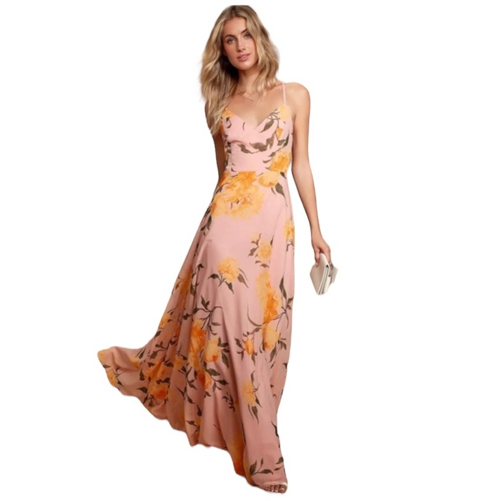 Lulus Endless Endearment Blush Floral Print Maxi Dress Size XS